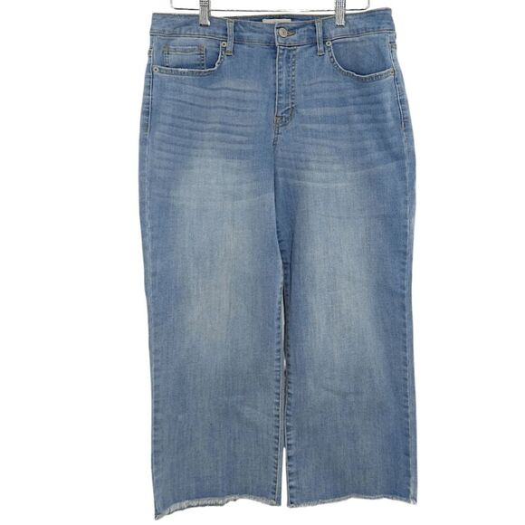 LOGO Lori Goldstein High Rise Wide Leg Crop Jeans Raw Hem Size 10P - Picture 2 of 9